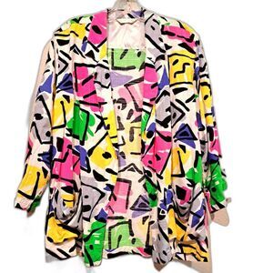 Toto N Ko vintage multicolor one-button 100% rayon blazer 80s colorful size S/M